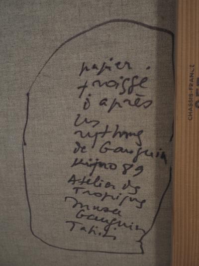 Ladislas KIJNO : Hommage à Gauguin, Tahitiennes et papier froissé - Huile sur toile signée 2
