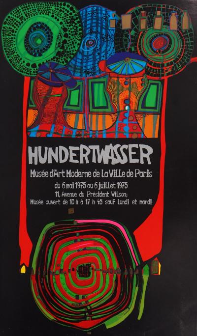 Friedensreich Hundertwasser : Composition surréaliste - Affiche originale 1975 2