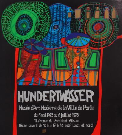 Friedensreich Hundertwasser : Composition surréaliste - Affiche originale 1975 2