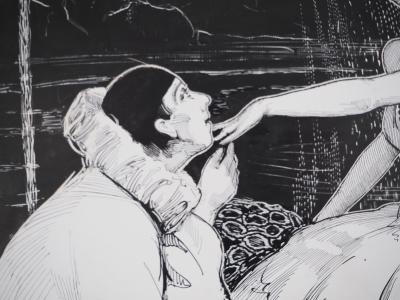 Simon MONNATTE: Pierrot and Dancer in a Japanese setting, 1923 - Original signed drawing 2