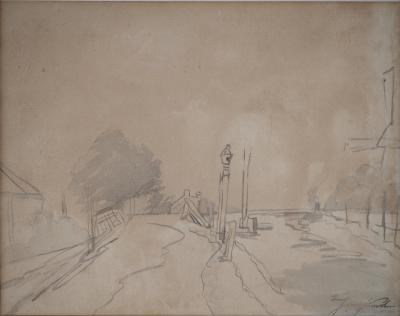 Johan Barthold Jongkind : Chemin de halage au bord d’un canal et Moulin - Aquarelle originale Signée 2