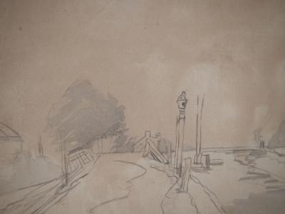 Johan Barthold Jongkind : Chemin de halage au bord d’un canal et Moulin - Aquarelle originale Signée 2
