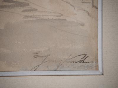 Johan Barthold Jongkind : Chemin de halage au bord d’un canal et Moulin - Aquarelle originale Signée 2