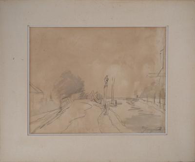 Johan Barthold Jongkind : Chemin de halage au bord d’un canal et Moulin - Aquarelle originale Signée 2