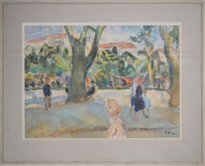 Kurt GROEGER : Marseille, Après-midi au parc - Aquarelle originale signée 2