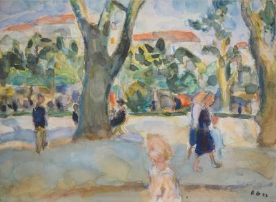 Kurt GROEGER : Marseille, Après-midi au parc - Aquarelle originale signée 2