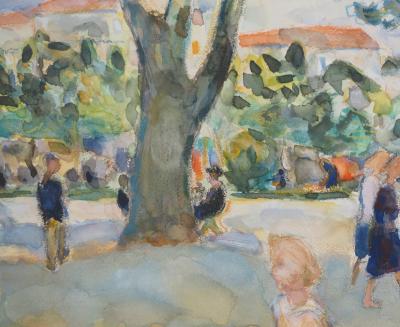 Kurt GROEGER : Marseille, Après-midi au parc - Aquarelle originale signée 2