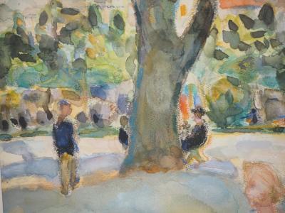 Kurt GROEGER : Marseille, Après-midi au parc - Aquarelle originale signée 2