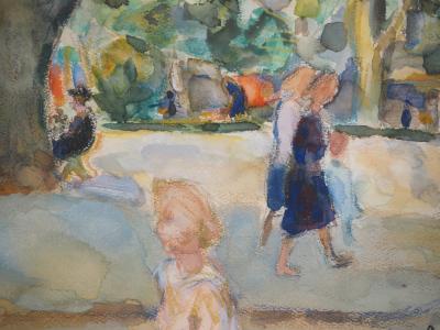 Kurt GROEGER : Marseille, Après-midi au parc - Aquarelle originale signée 2