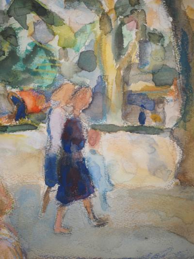 Kurt GROEGER : Marseille, Après-midi au parc - Aquarelle originale signée 2