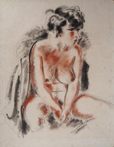 André Dignimont : Nu au manteau de laine - Aquarelle originale signée 2