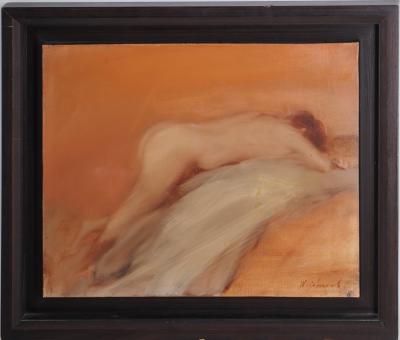 Claude Weisbuch : Femme nue allongée - Huile sur toile Signée 2