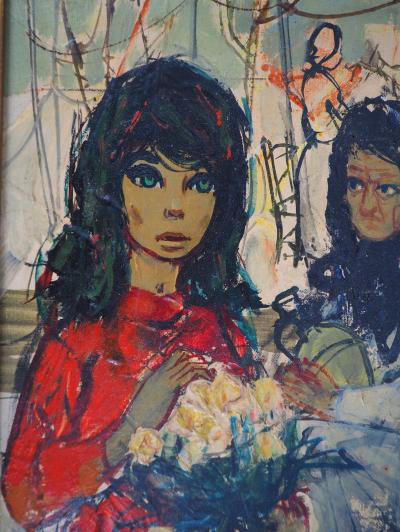 Jean-Baptiste Valadié : La marchande de fleurs - Huile sur toile Signée 2