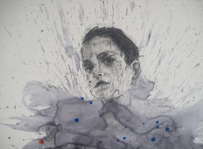 Philippe Pasqua : Jeune fille aux projections - Acrylique sur papier signée 2