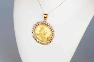 Collier en or jaune, pièce de monnaie autrichienne 1915 2