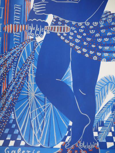 Alekos FASSIANOS : Cycliste dans le vent - Lithographie originale 2