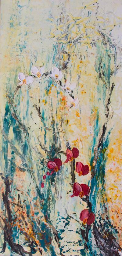 Michèle KAUS - Orchidées, 2020 - Acrylique sur toile signée 2