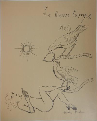 Francis Picabia : Le beau temps, Femme aux oiseaux - Lithographie originale Signée