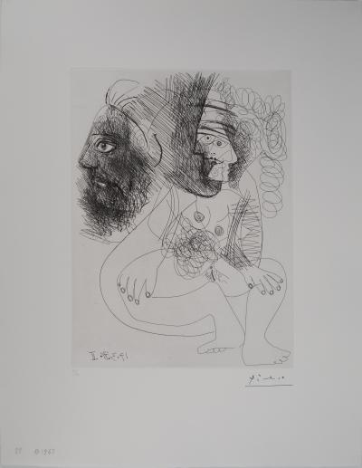Pablo Picasso : Portrait et nu cubiste - Gravure originale signée 2