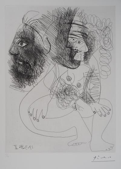 Pablo Picasso : Portrait et nu cubiste - Gravure originale signée 2