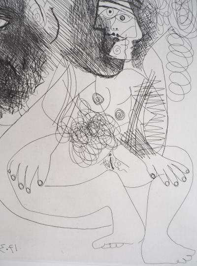Pablo Picasso : Portrait et nu cubiste - Gravure originale signée 2