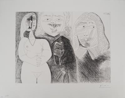 Pablo Picasso : Célestine, nu et deux hommes - Gravure originale signée 2