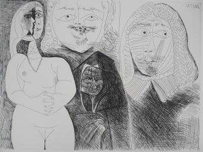 Pablo Picasso : Célestine, nu et deux hommes - Gravure originale signée 2