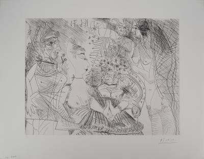 Pablo Picasso : La fête de la patronne avec Degas et diablotin - Gravure originale signée 2