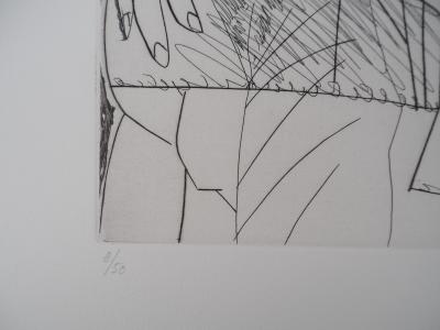 Pablo Picasso : La fête de la patronne avec Degas et diablotin - Gravure originale signée 2