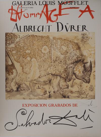 Salvador DALI : Rhinocéros : Hommage à Albrecht Dürer - Lithographie signée au crayon
