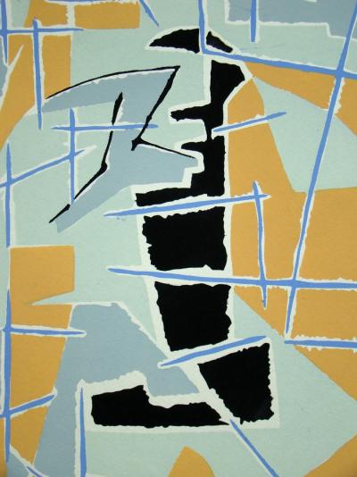 Jean DEYROLLE ( d’après ) - Composition abstraite, 1952 - Pochoir aux couleurs gouaches 2