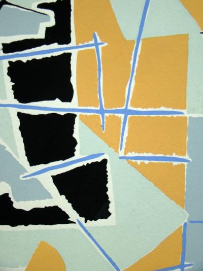 Jean DEYROLLE ( d’après ) - Composition abstraite, 1952 - Pochoir aux couleurs gouaches 2