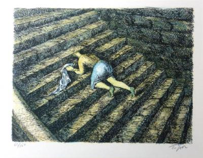 Roland Topor - The staircase, 1973 - Lithograph 2