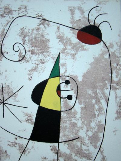 Joan MIRÓ (d’après) - Personnages dans la nuit, 1957 - Pochoir en couleurs signé 2