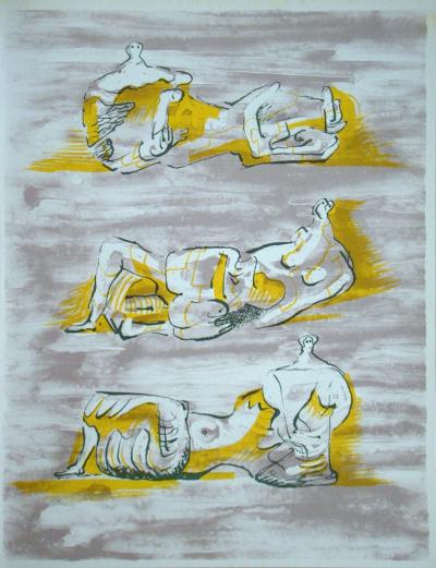 Henry MOORE - Figures allongées, 1971 - Lithographie originale en couleurs 2