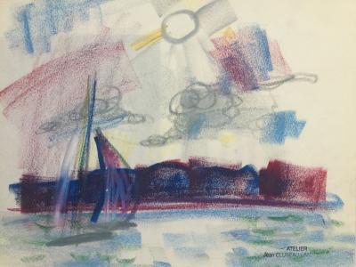 Jean CLUSEAU-LANAUVE - Bateau à voile ,1965 - Pastel signé 2