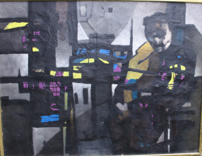 Paul ACKERMANN,   composition abstraite huile sur toile   circa 1950 2