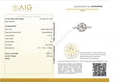 Bague solitaire serti 8 griffes - en or blanc -  0,75ct 2