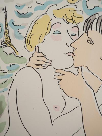 Léonard Tsuguharu FOUJITA : Les amoureux à Paris, Gravure originale signée 2