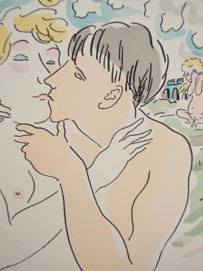 Léonard Tsuguharu FOUJITA : Les amoureux à Paris, Gravure originale signée 2