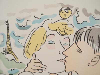 Léonard Tsuguharu FOUJITA : Les amoureux à Paris, Gravure originale signée 2