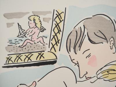 Léonard Tsuguharu FOUJITA : Amoureux au jeu de cartes, Gravure originale signée 2