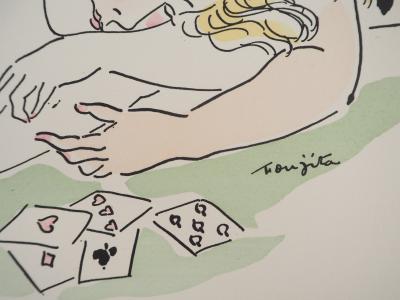 Léonard Tsuguharu FOUJITA : Amoureux au jeu de cartes, Gravure originale signée 2
