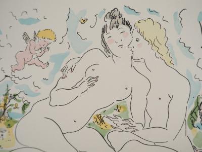 Léonard Tsuguharu FOUJITA : Couple de femmes et chérubins, Gravure originale signée 2