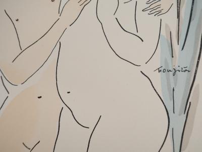 Léonard Tsuguharu FOUJITA : Les jeunes filles intimidées, Gravure originale signée 2