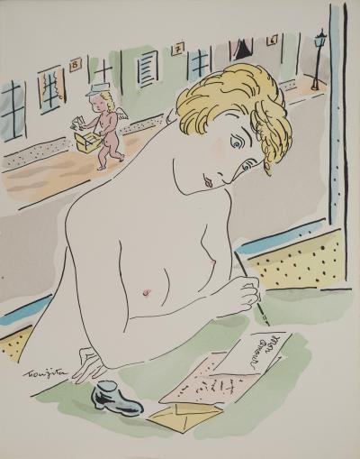 Léonard Tsuguharu FOUJITA: The love letter, Original signed engraving 2