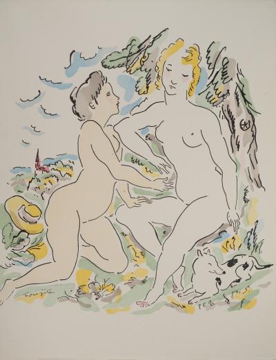 Léonard Tsuguharu FOUJITA : Nu dans les champs, Gravure originale signée 2