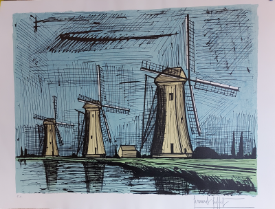 Bernard BUFFET Les trois moulins (1986)  Lithographie originale, Epreuve d artiste (EA)  signée 2