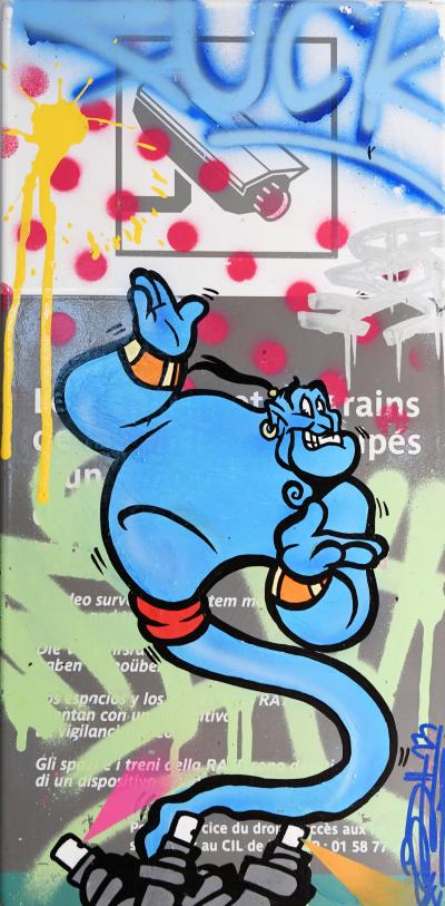 Fat - Génie Aladin - Peinture acrylique et aérosol sur plaque métro métallique 2