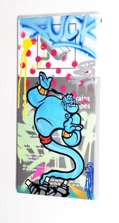 Fat - Génie Aladin - Peinture acrylique et aérosol sur plaque métro métallique 2